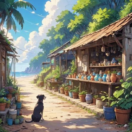 00479-[number]-2176943884-Dreamyvibes artstyle, a lost dog looks up at a small pottery store on the side of a road near the beach. _lora_Dreamyvibes artst.png